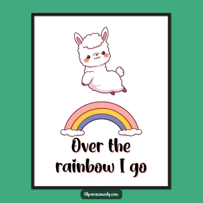 Funny Kawaii Alpaca Rainbow Jump Digital Art - Joyful Leap, Humorous Download