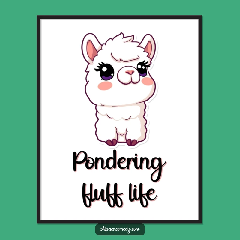 Funny Kawaii Alpaca Digital Art, Curious Upward Gaze Print, Adorable Cute Animal Funny Gift
