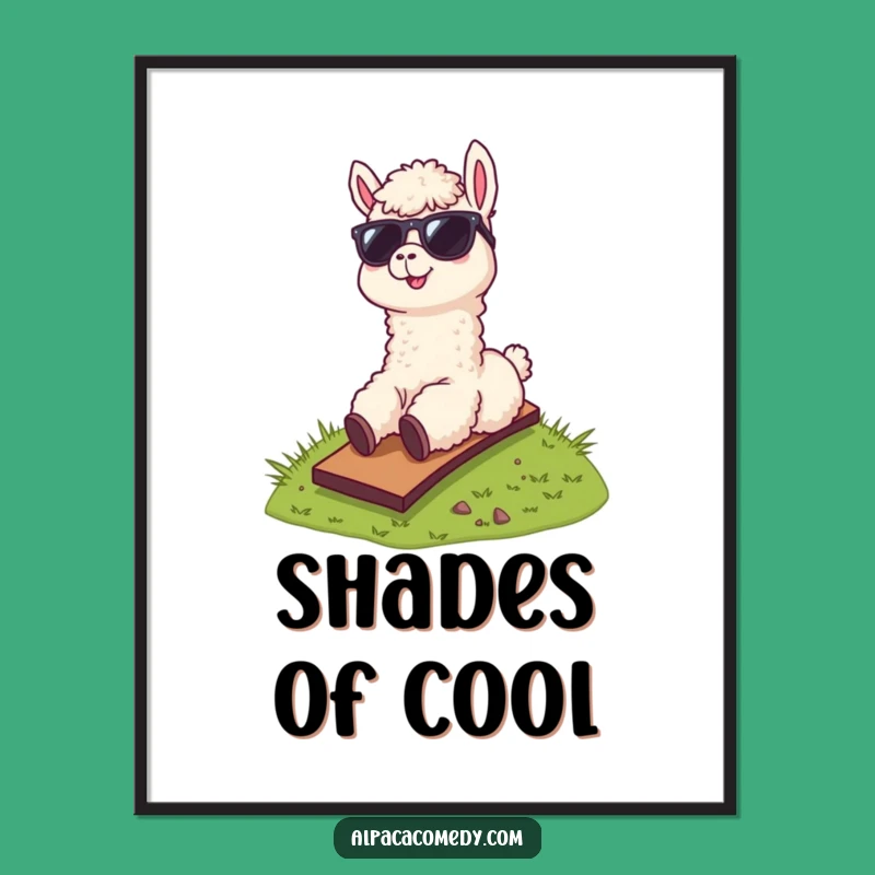 Funny Alpaca Sunglasses Digital Art, Cool Hill Sliding Alpaca Print Gift