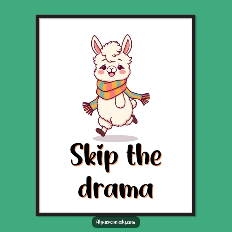 Funny Skipping Alpaca Digital Art: Playful Character with Scarf, Instant Gift