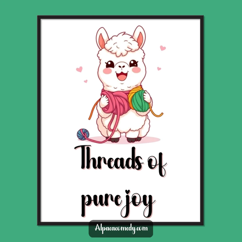 Funny Kawaii Alpaca Yarn Sharing Digital Art Print: Instant Connection!