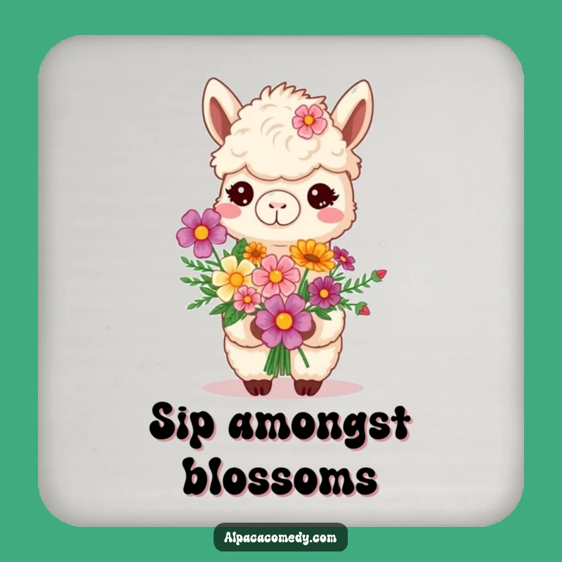 Funny Smiling Alpaca Coaster Set - Flower Bouquet Decor