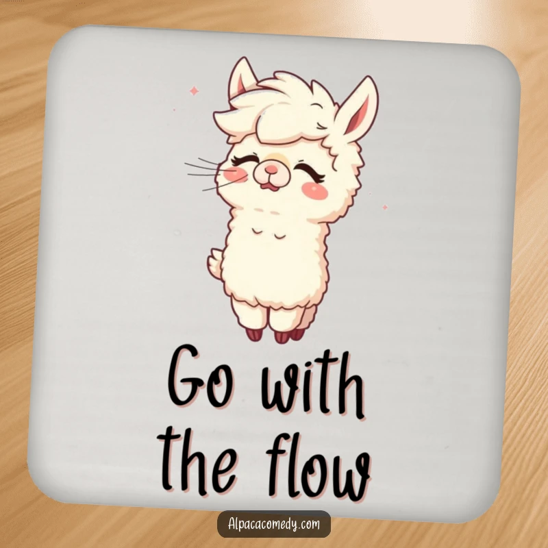 Funny Alpaca Coasters: A charming alpaca character experiencing the funny sensation of being groomed by the wind.