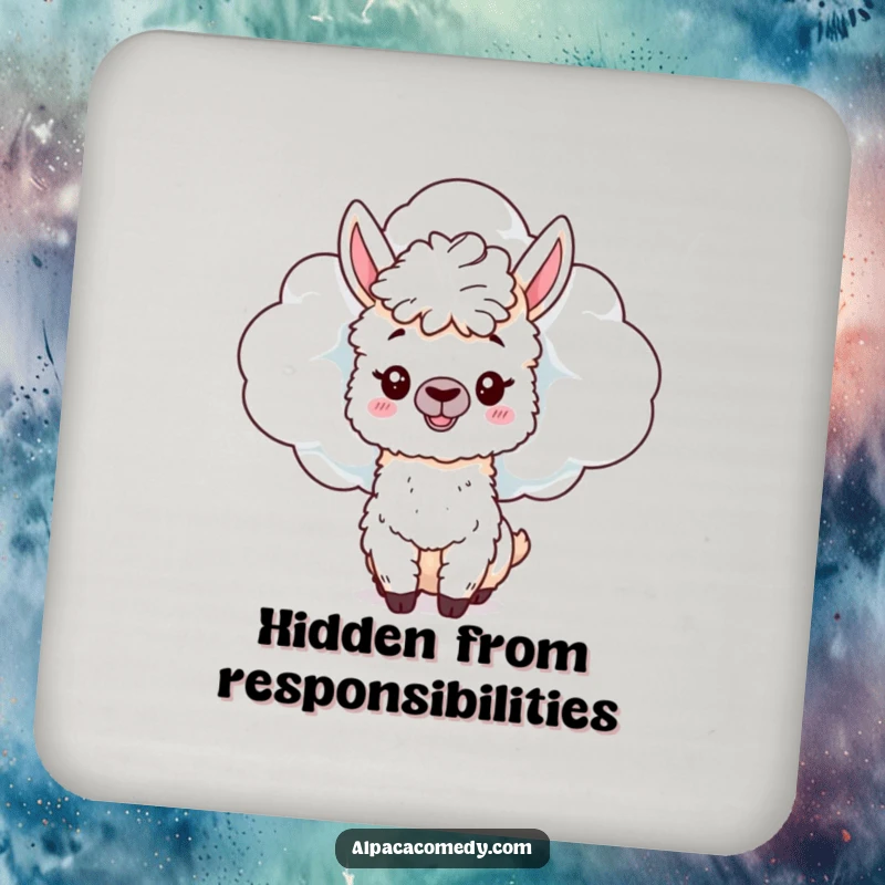 Funny Alpaca Coaster: A mischievous alpaca peeks from behind a cloud, adding playful charm and protecting your surfaces.