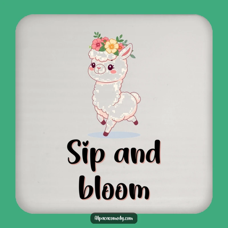 Funny Alpaca Flower Crown Coaster, Protect Surfaces with Prancing Alpaca Art Gift