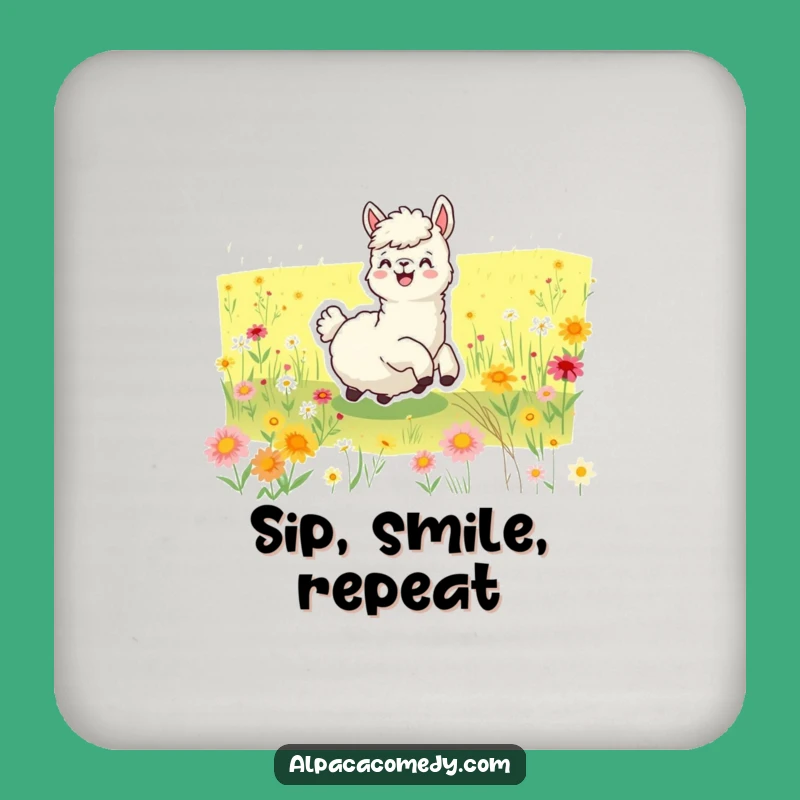 Funny Joyful Alpaca Coaster - Protect Surfaces with Wildflower Cheer