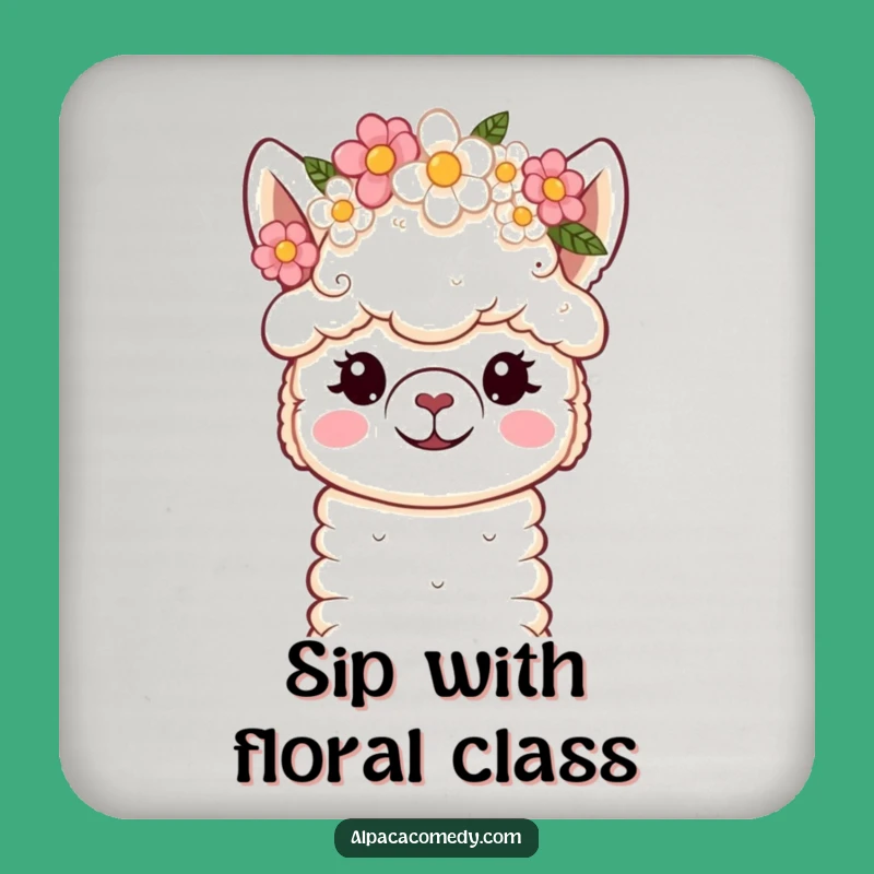 Funny Kawaii Alpaca Flower Crown Coaster Set: Protect with Petals!