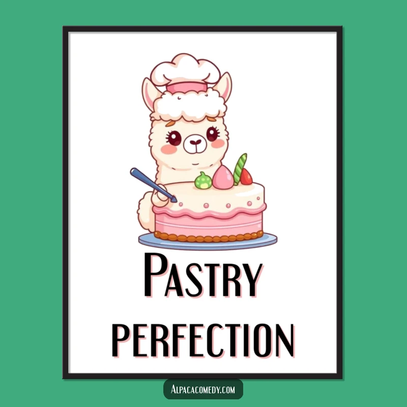 Chef Alpaca Cake Decorating Poster: Sweet Wall Art for Kitchen Gift