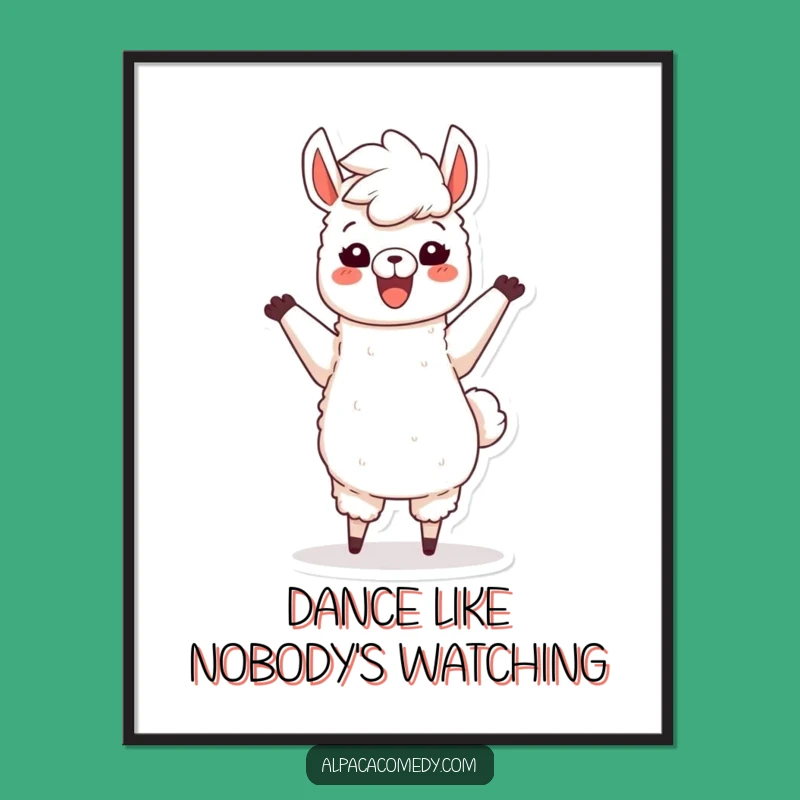Funny Dancing Alpaca Poster: Joyful Character with Fluffy Mane, Wall Art Gift