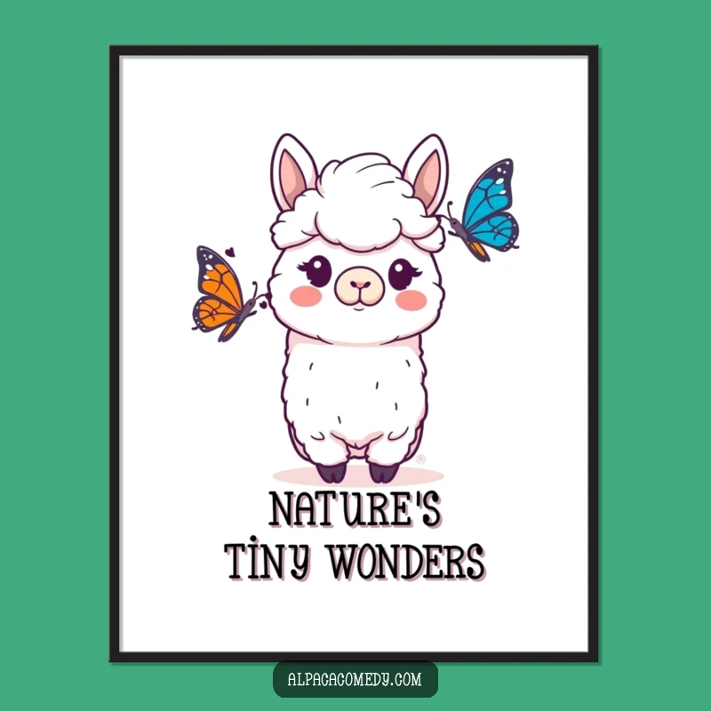 Funny Alpaca Butterfly Poster - Whimsical Wall Art