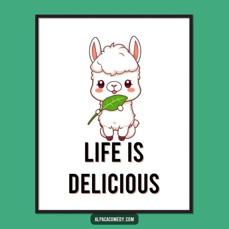 Funny Alpaca Munch Poster - Happy Leaf Eating Wall Art