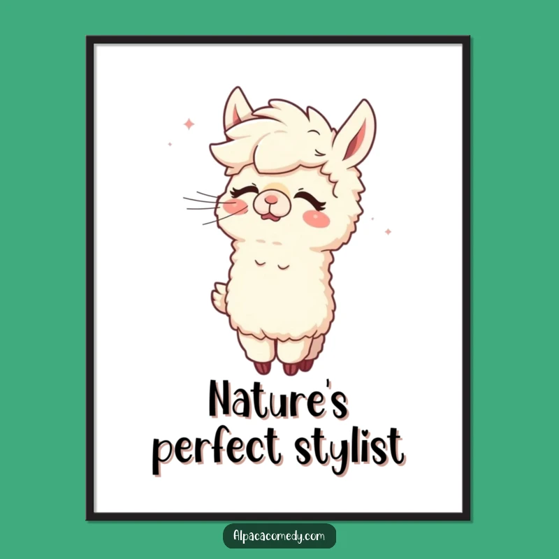 Funny Alpaca Wind Grooming Poster - Hilarious Giggling Wall Art