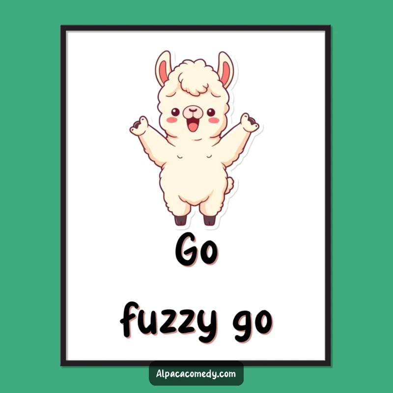 Funny Cheering Alpaca Poster - Victorious Llama Wall Art