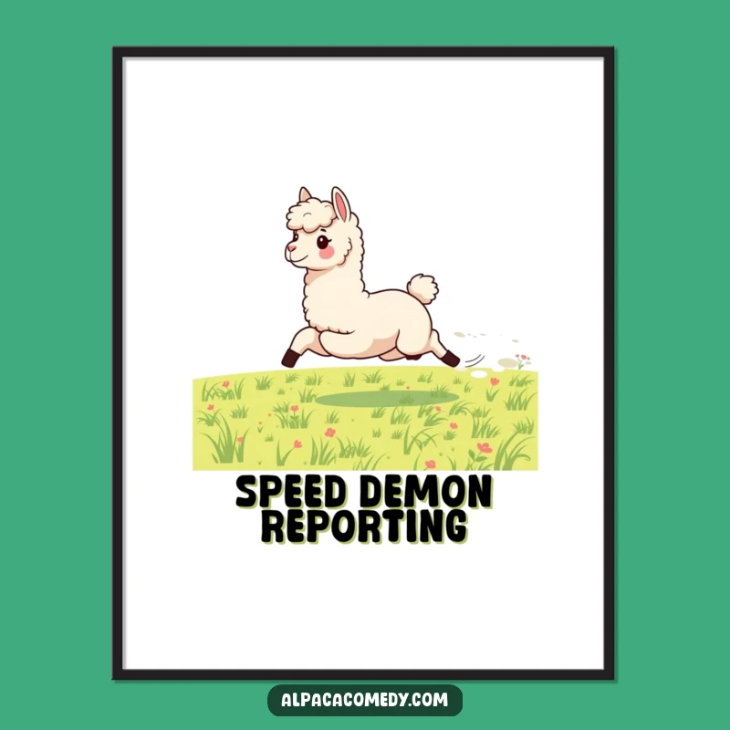 Funny Energetic Alpaca Poster - Galloping Speed Art Print Gift