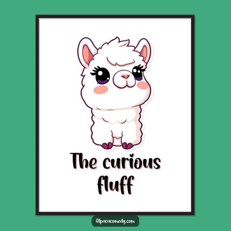 Funny Kawaii Alpaca Poster, Curious Upward Gaze Art, Adorable Cute Animal Funny Gift Decor