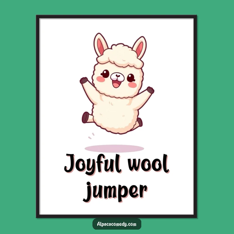 Funny Kawaii Alpaca Poster, Woolly Legs Leap Art, Adorable Cute Animal Funny Gift Decor