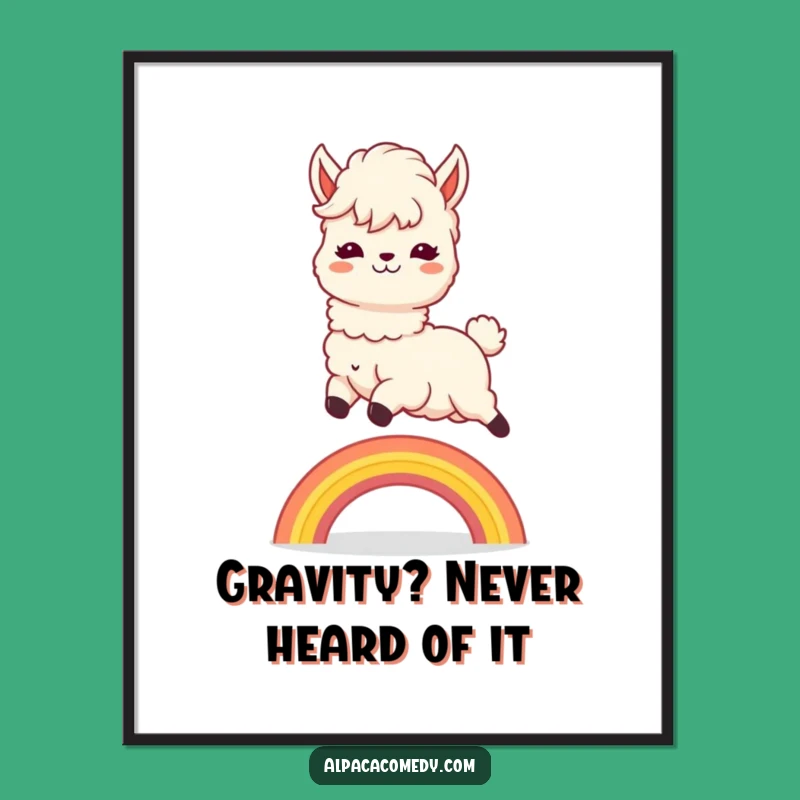 Funny Kawaii Alpaca Rainbow Leap Poster: Brighten Your Walls!