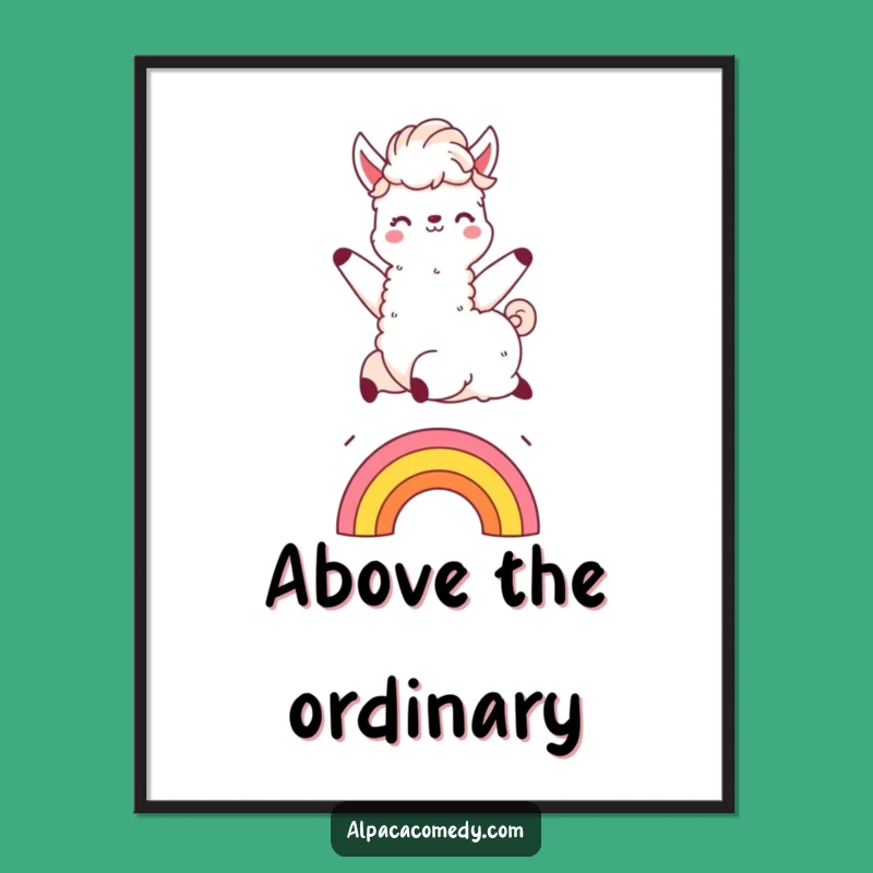 Funny Kawaii Alpaca Rainbow Leap Poster - Whimsical Wall Art Gift!
