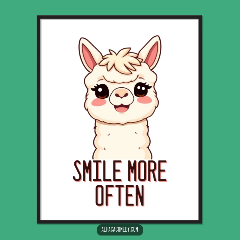Funny Kawaii Alpaca Smile Poster - Welcoming Art, Adorable Humorous Decor