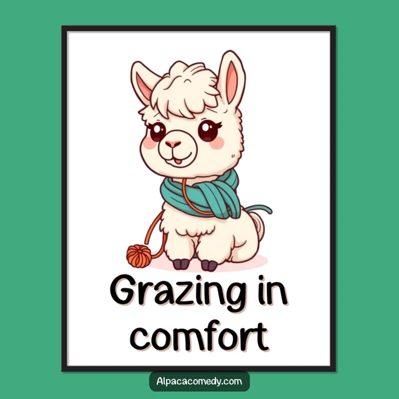 Funny Kawaii Alpaca Yarn Poster, Cute Grazing Alpaca Wall Art Gift