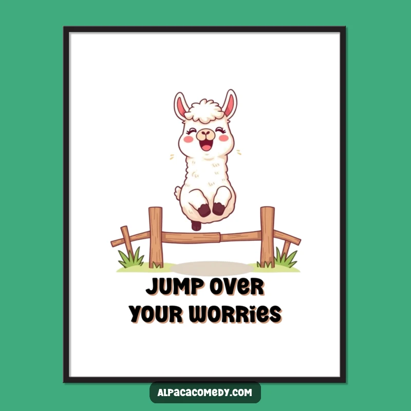 Funny Leaping Alpaca Poster: Excited Character, Cheerful Bleat, Wall Art