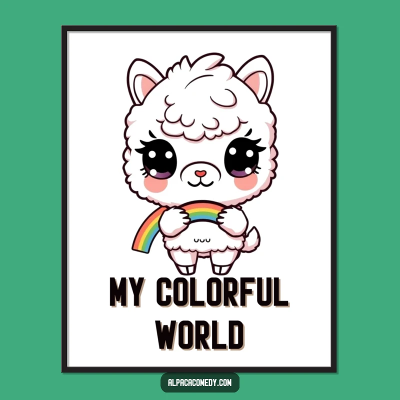 Funny Curious Alpaca Rainbow Poster: Magical Art, Unique Funny Gift