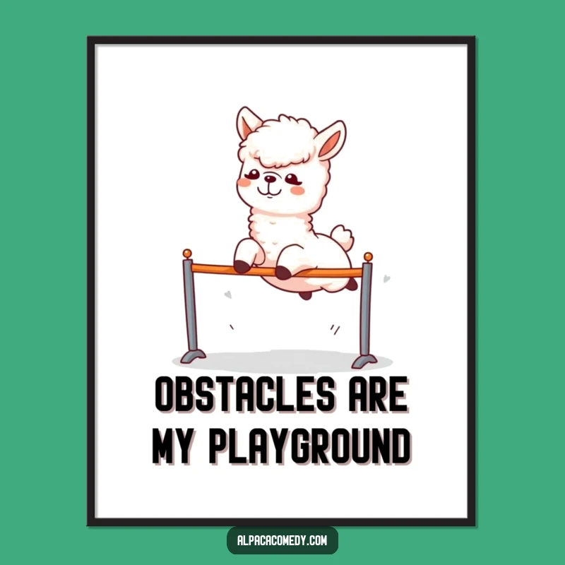 Funny Alpaca Hurdle Jump Poster - Dynamic Wall Art
