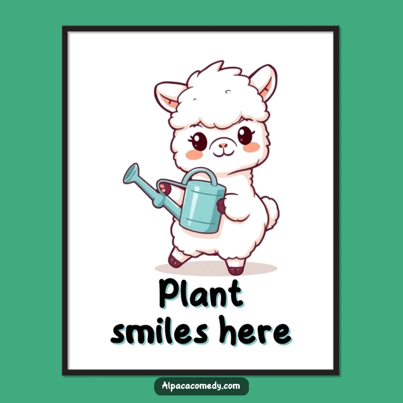 Funny Watering Alpaca Poster - Caring Llama Wall Art