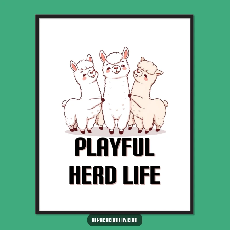 Funny Alpaca Nudge Poster, Playful Group Alpaca Wall Art Gift