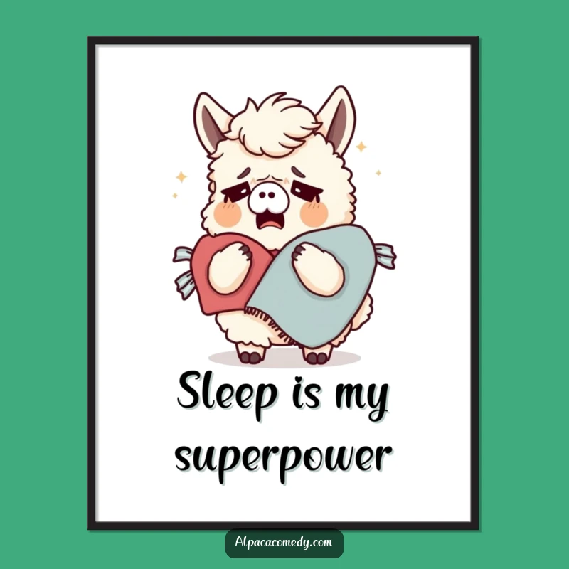 Funny Tired Alpaca Poster - Yawning Blanket Cozy Art Print Gift