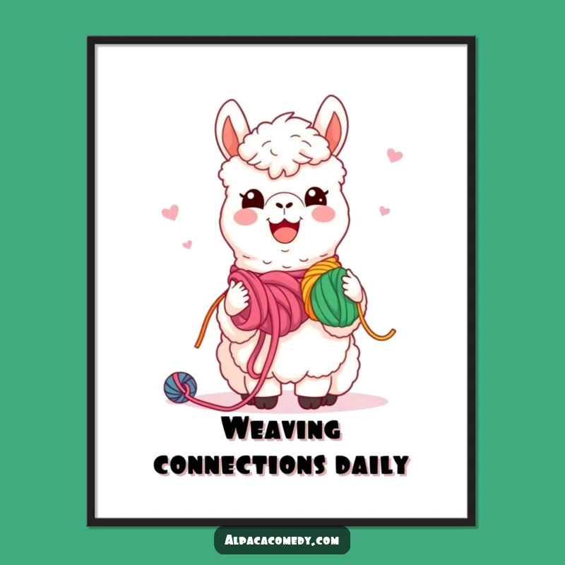 Funny Kawaii Alpaca Yarn Sharing Poster: Celebrate Friendship Art!