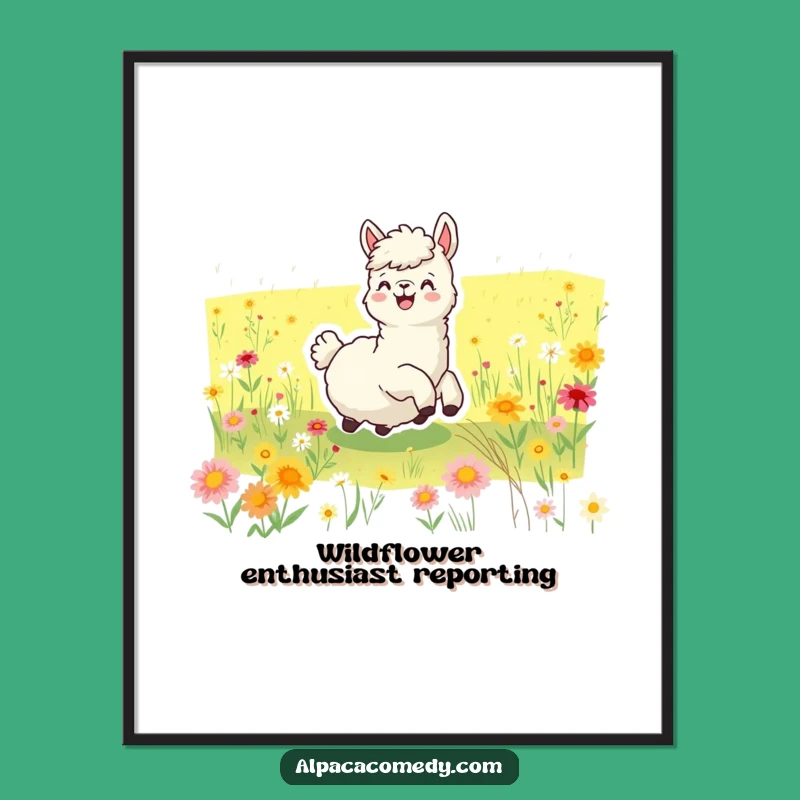 Funny Joyful Alpaca Poster - Delightful Wildflower Field Art Print Gift