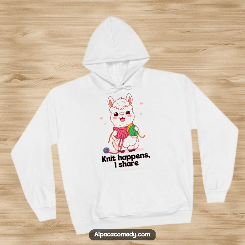 Funny Hoodie: Adorable kawaii alpaca smiling, sharing colorful yarn, radiating warmth and the joy of togetherness.