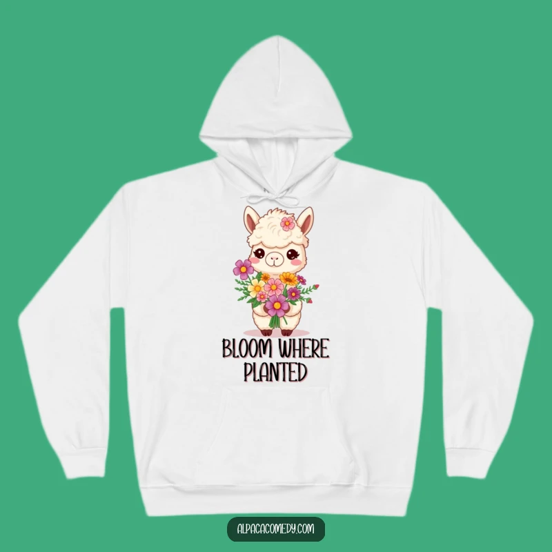 Cozy Funny Smiling Alpaca Hoodie - Flower Bouquet Comfort Gift