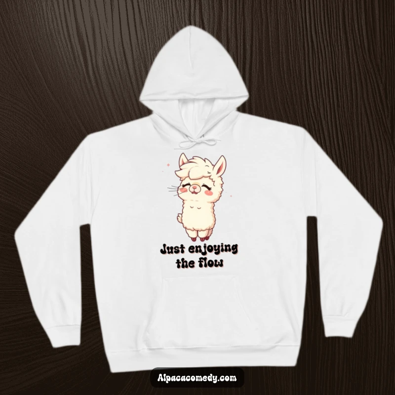 Funny Alpaca Hoodie: Cozy alpaca with a gleeful expression, enjoying a playful grooming session courtesy of the whimsical wind.