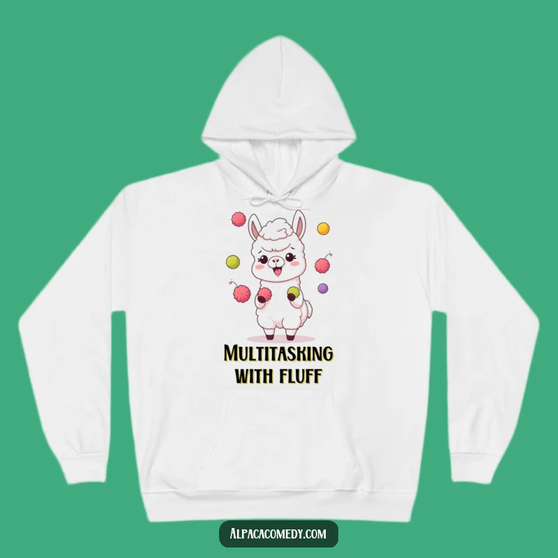 Funny Juggling Alpaca Hoodie: Cozy Giggling Character with Pompoms, Warm Gift