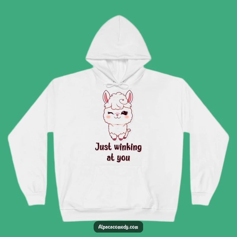 Funny Kawaii Alpaca Hoodie, Winking Charm Sweatshirt, Cozy Funny Gift for Playful People