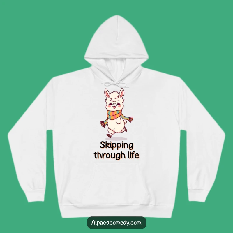 Funny Skipping Alpaca Hoodie: Cozy Playful Character with Scarf, Warm Gift