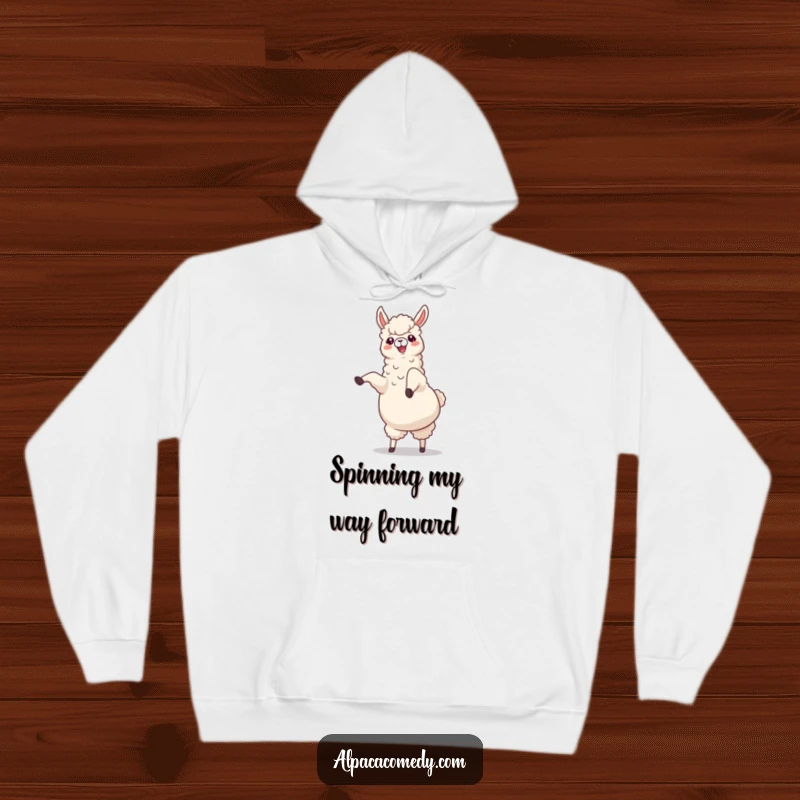 Funny Alpaca Hoodie: A cheerful alpaca mid-cartwheel with legs kicking joyfully upwards, perfect for cozy and humorous wear.