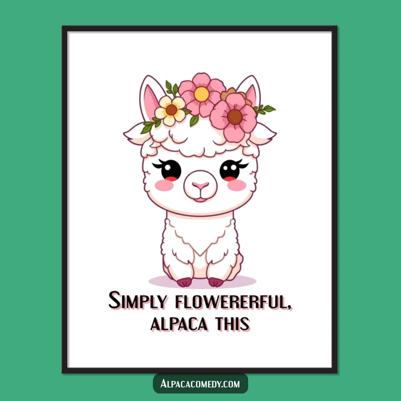 Adorable Free Printable Wall Art: Kawaii Alpaca Flower Crown, Sweet Downloadable Decor