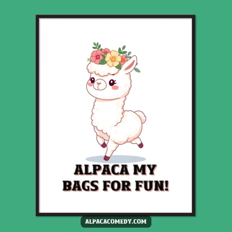 Free Printable Alpaca Wall Art: Fluffy Flower Crown Alpaca for Hilarious Home Decor Gift