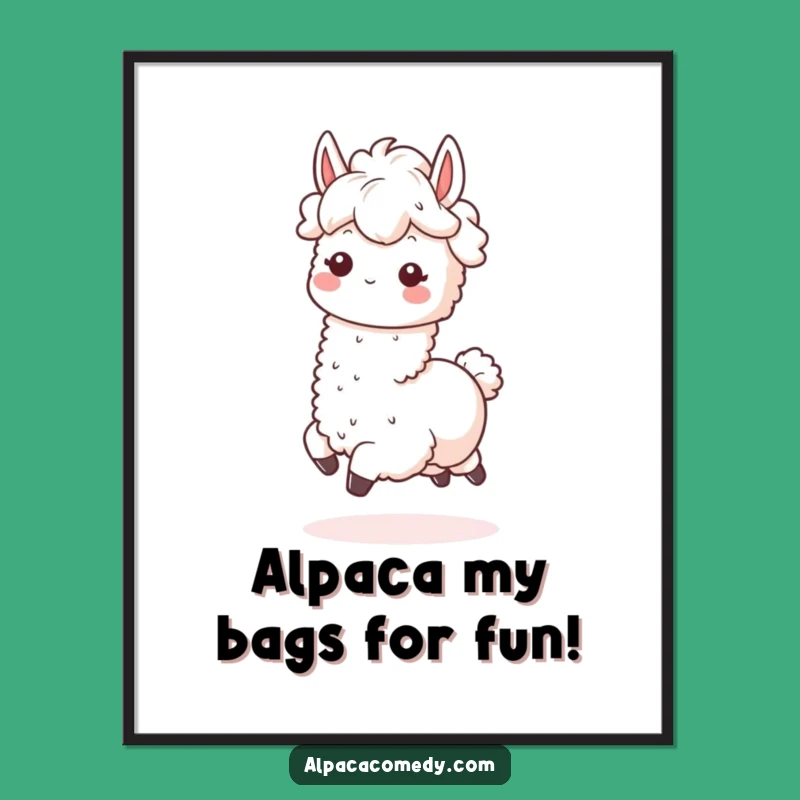 Free Printable Kawaii Alpaca Wall Art: Funny Prancing Alpaca Decor Downloadable Gift