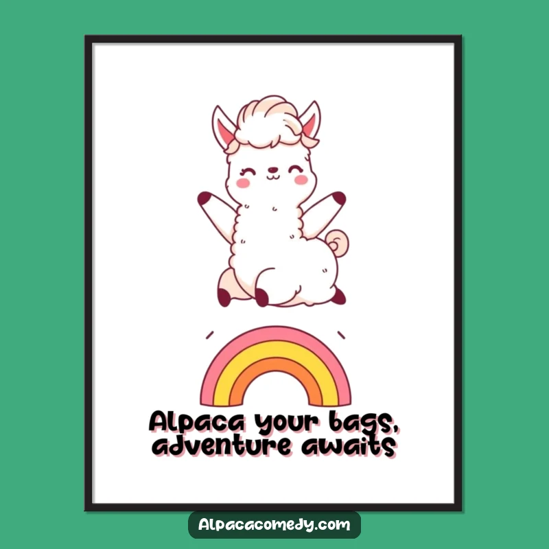Funny Free Printable Wall Art: Kawaii Alpaca Rainbow Leap, Adorable Downloadable Art