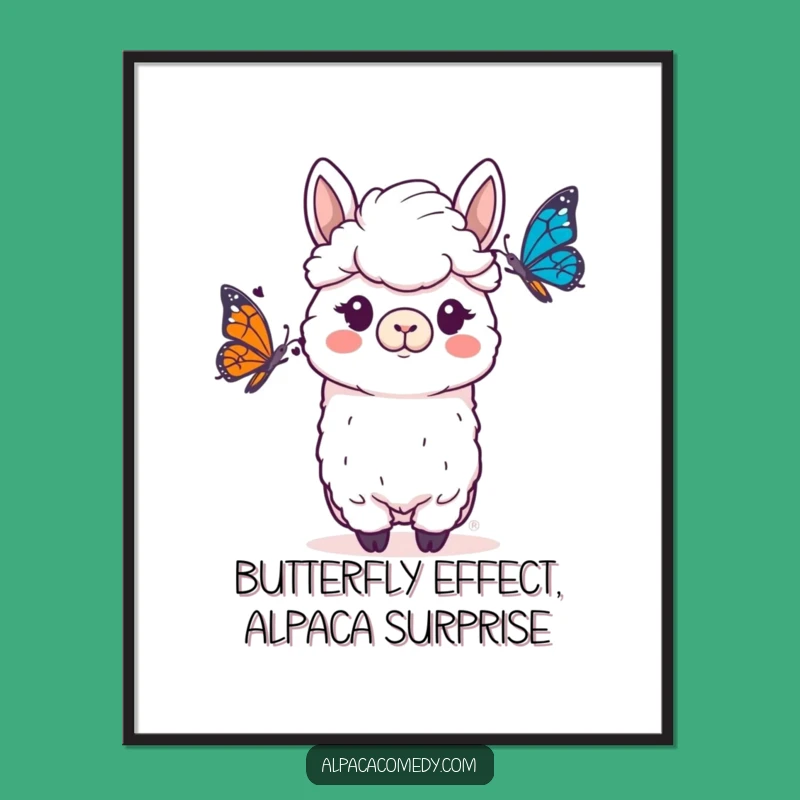 Funny Free Printable Alpaca Wall Art: Butterfly Surprise Moment