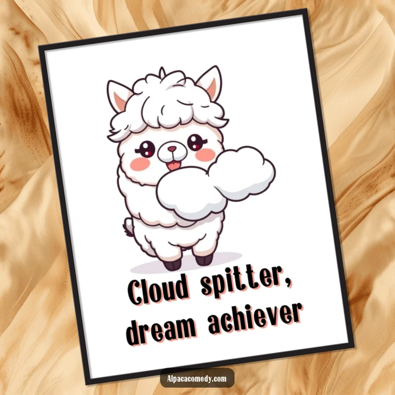 Funny Free Printable Wall Art: An alpaca happily spitting a fluffy cloud, bringing a humorous and whimsical vibe to any space.
