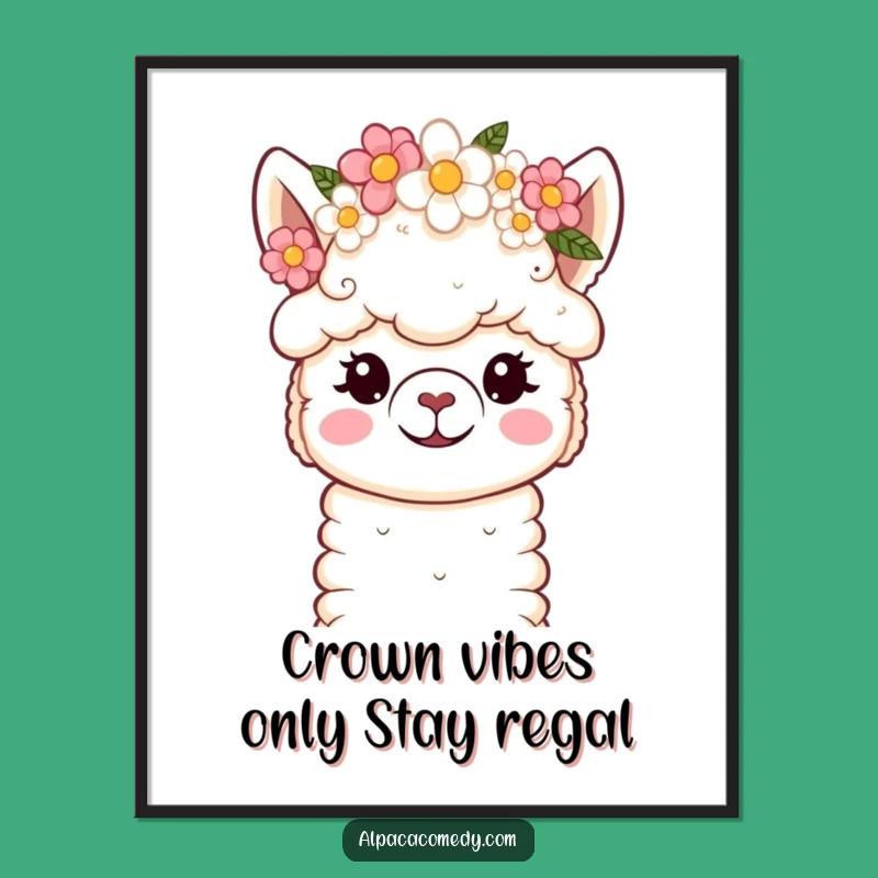 Funny Free Printable Wall Art: Kawaii Alpaca Flower Crown Decor, Downloadable Gift