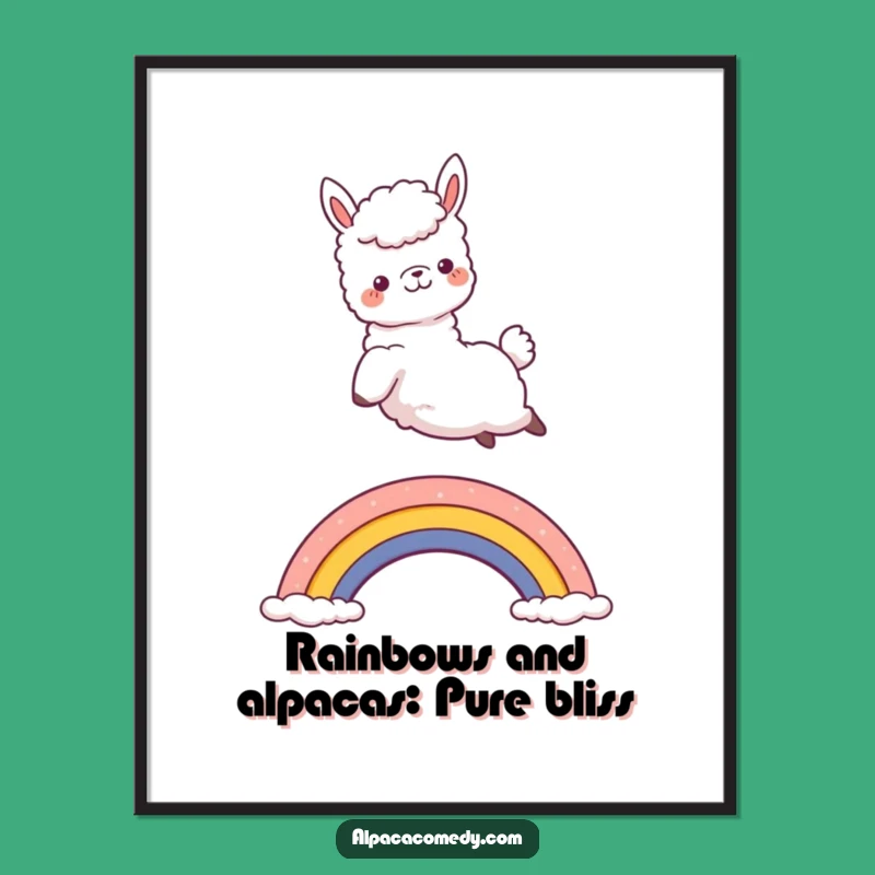 Free Printable Rainbow Alpaca Wall Art: Jumping Kawaii Paca for Whimsical Decor