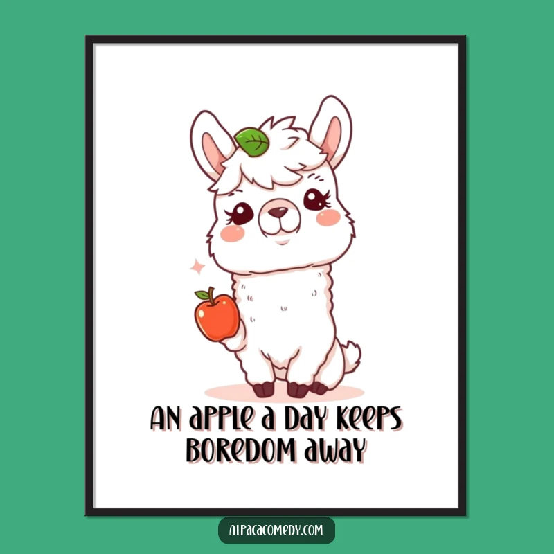 Free Printable Wall Art: Kind Alpaca Offering Apple, Funny Downloadable Decor