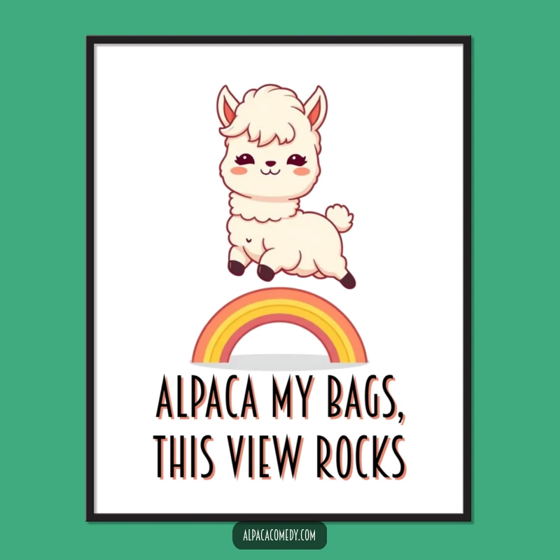 Funny Free Printable Wall Art: Kawaii Alpaca Rainbow Leap Art, Downloadable Gift