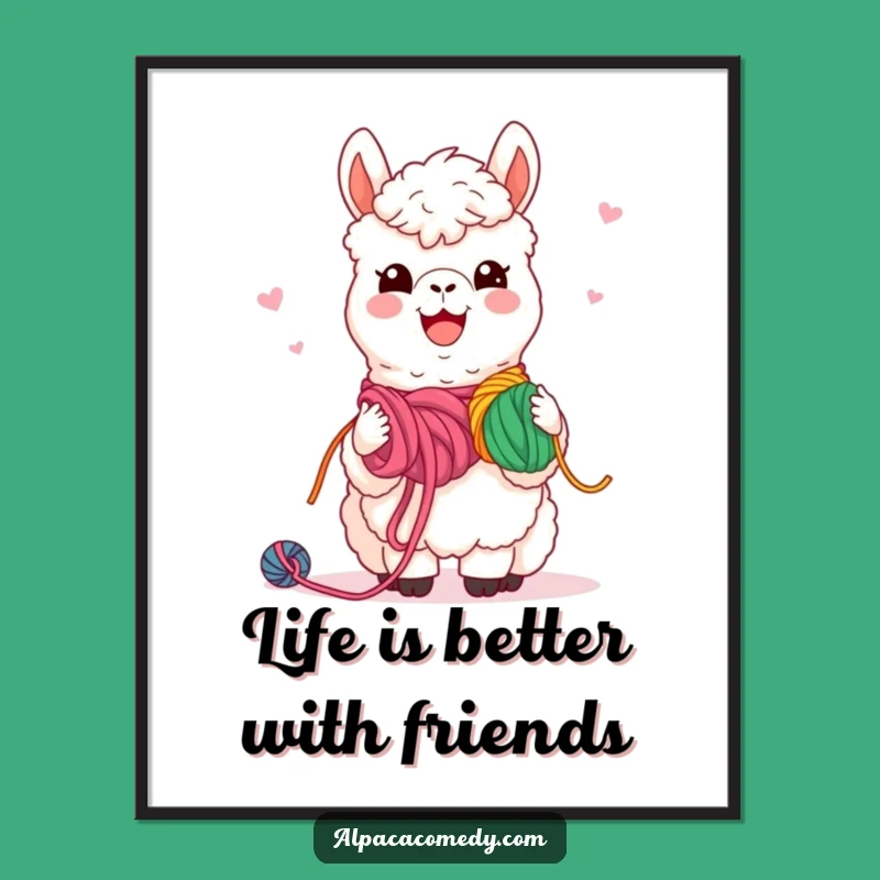Funny Free Printable Wall Art: Kawaii Alpaca Yarn Sharing Art, Downloadable Gift